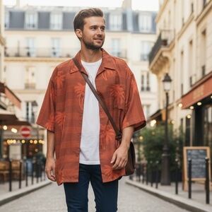 Maui Maui XXL Orange Palm Tree Print Short Sleeve Shirt Tropical Hawaiian